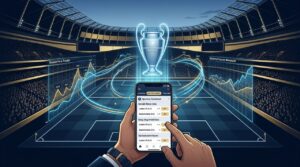 An explanatory guide illustrating how to navigate long-term tournament odds and lines for ante-post football betting on a mobile sportsbook interface.